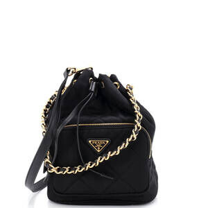 Prada Small Drawstring Bucket Bag Quilted Tessuto